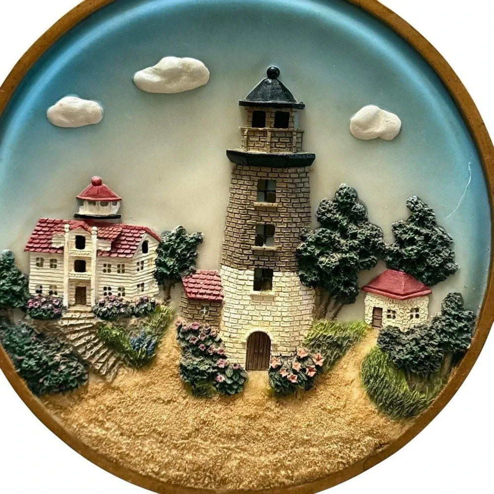 Vintage 3D Lighthouse Lighted Wall Plaque Nautical Coastal Beach Cottage Lamp